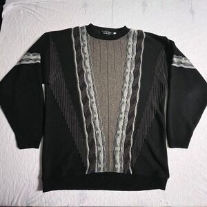 Protege Collection Mens XL Black Gray Textured Knit Sweater Pullover‎ Vintage 3D